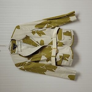Etcetera Cream and Olive Green Printed Belted Blazer